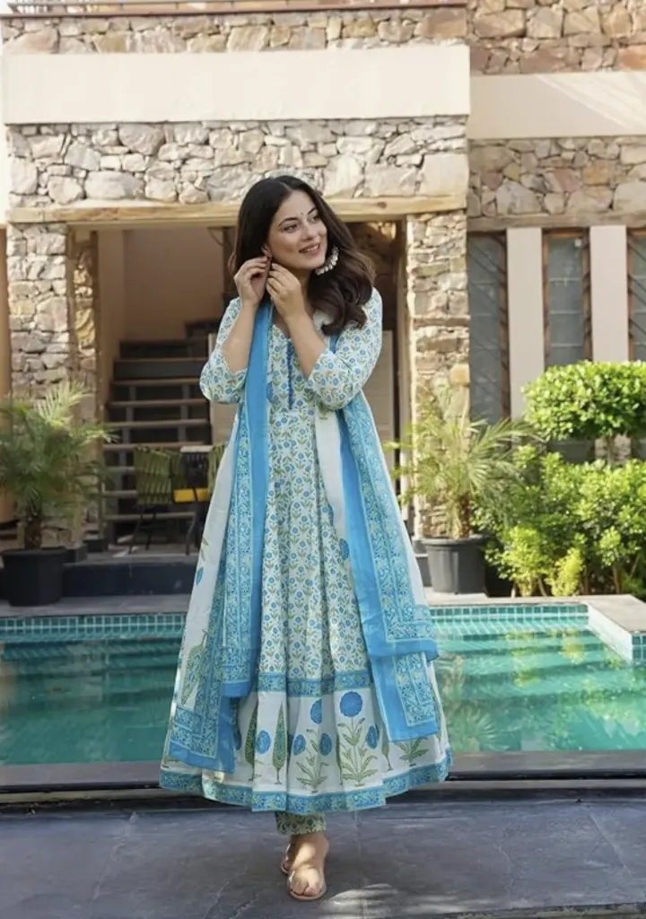 Cotton viscose printed Anarkali