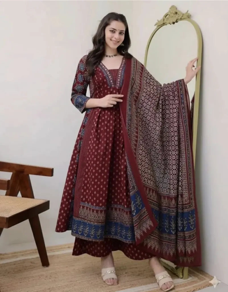 Red cotton printed suit salwar