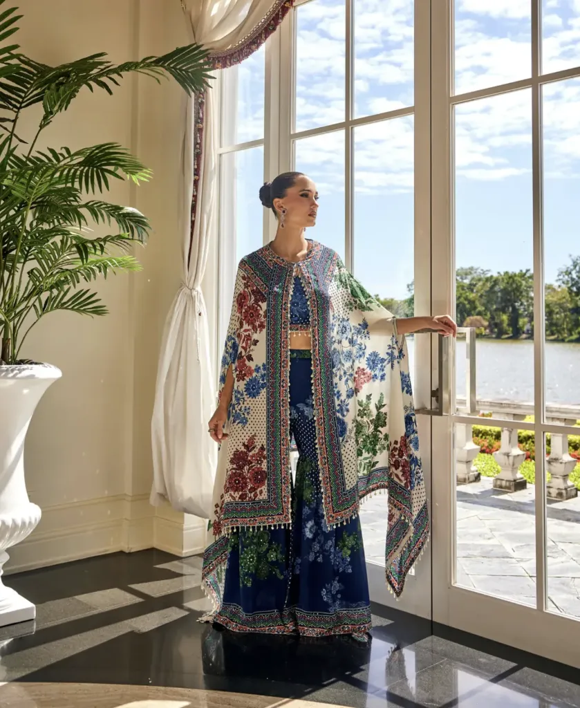 Muslin Silk Cape Set