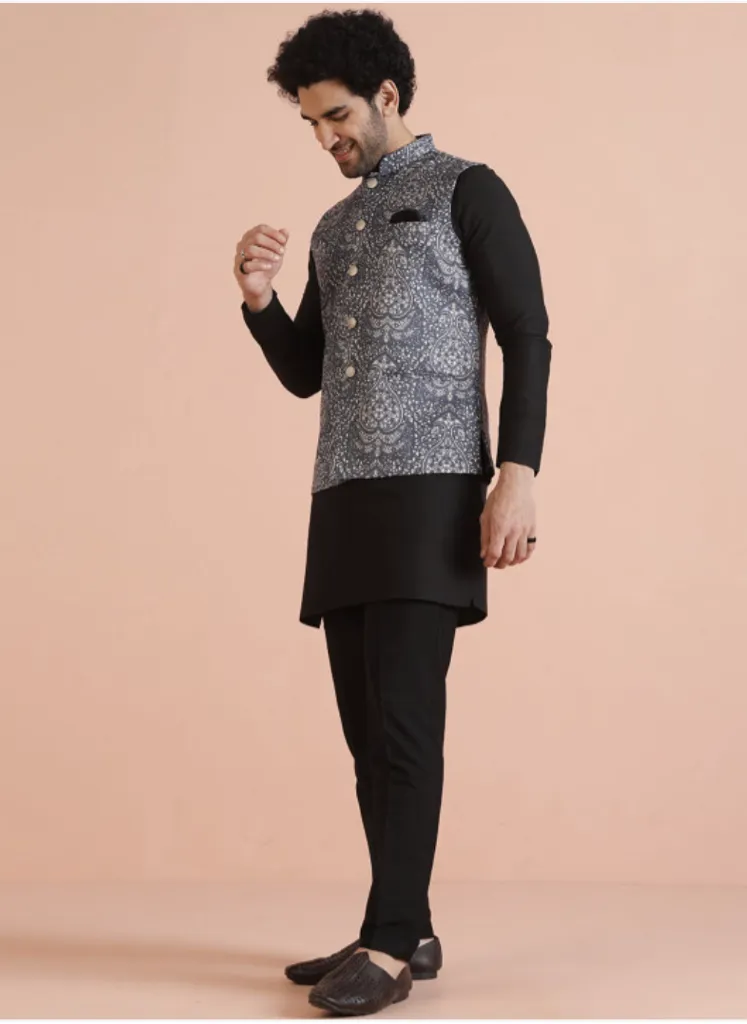 Mens Kurta Jacket (Black)set