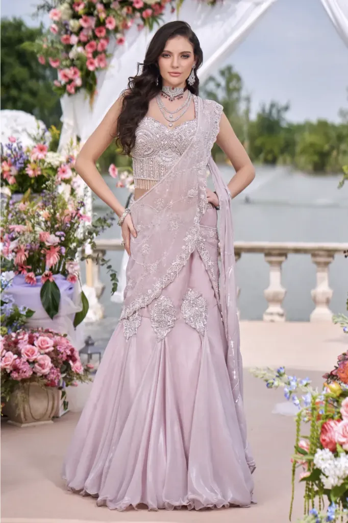 Pink Lycra Silk Skirt Set