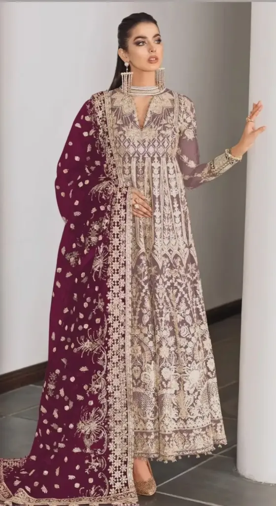 Violet Emroidered Net Gown