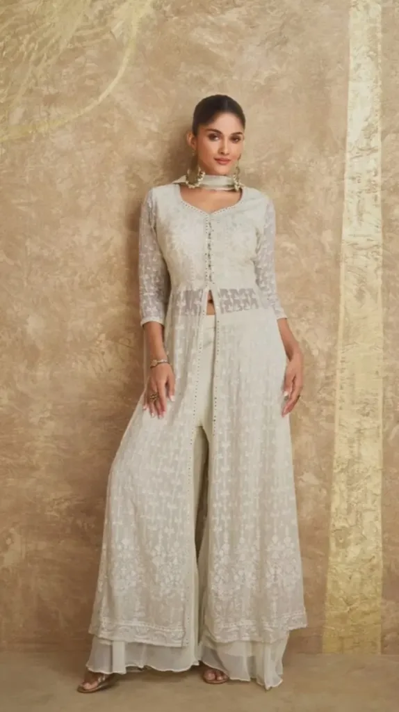 Cream Chikankari Plazo