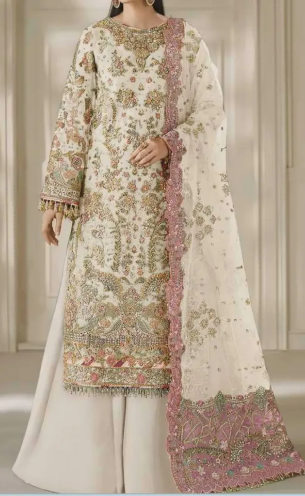 Cream full zari work dress