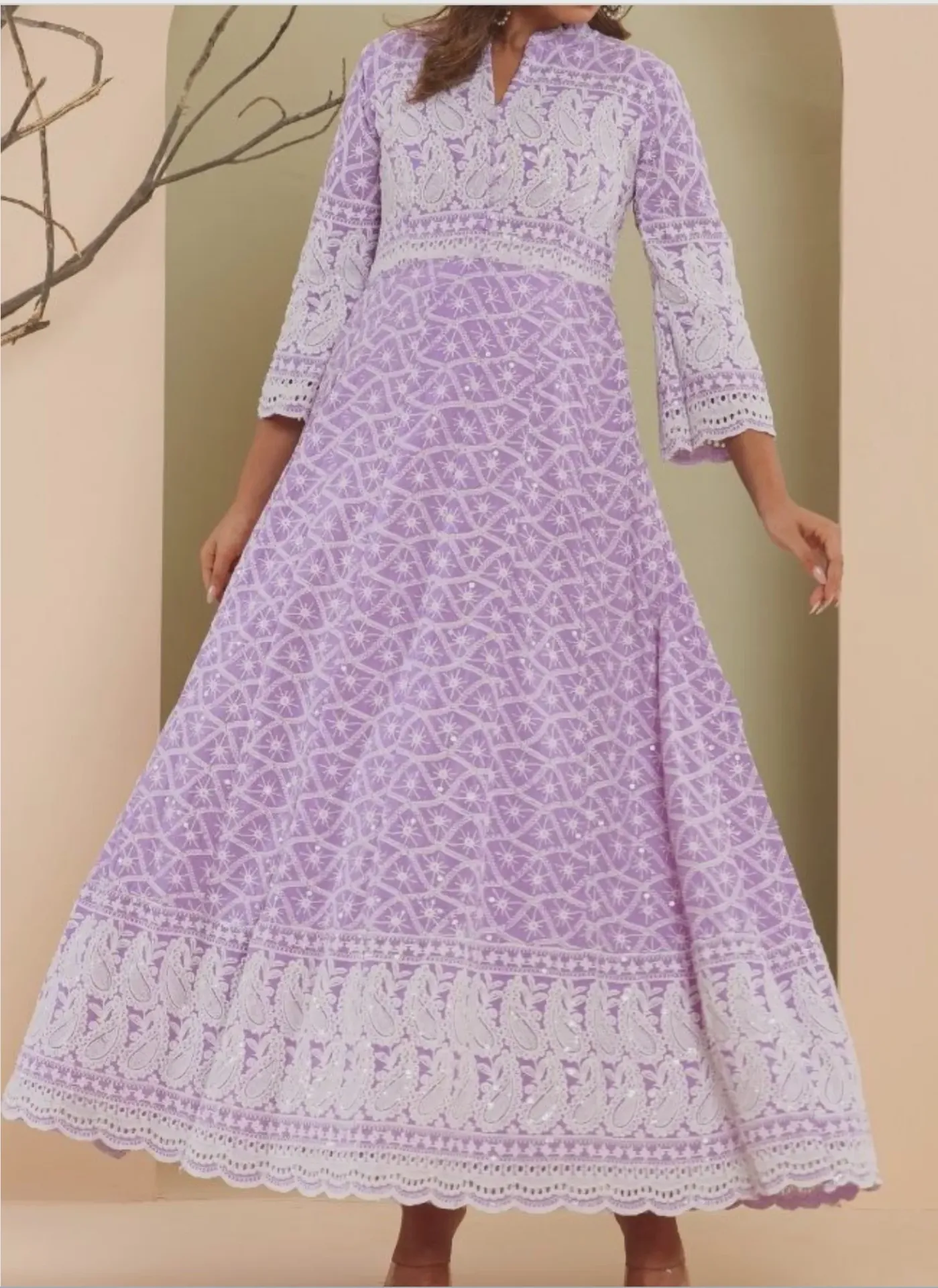 Purple Chikankari Anarkali