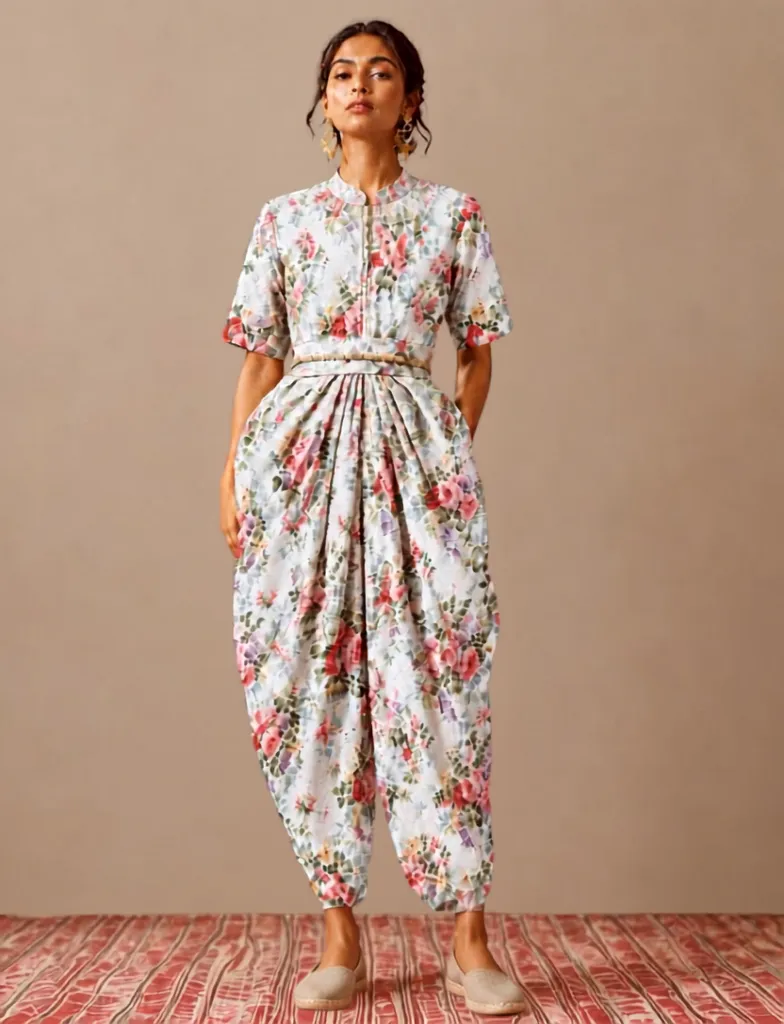 Yoga Drape Dress (Cream floral)